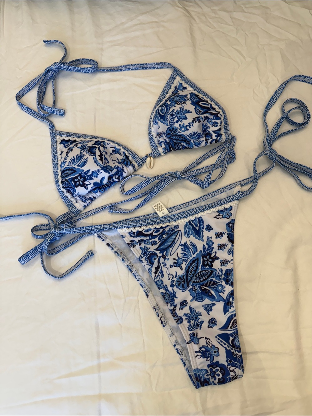 Blue Dutch Floral String Bikini Set NEW in package